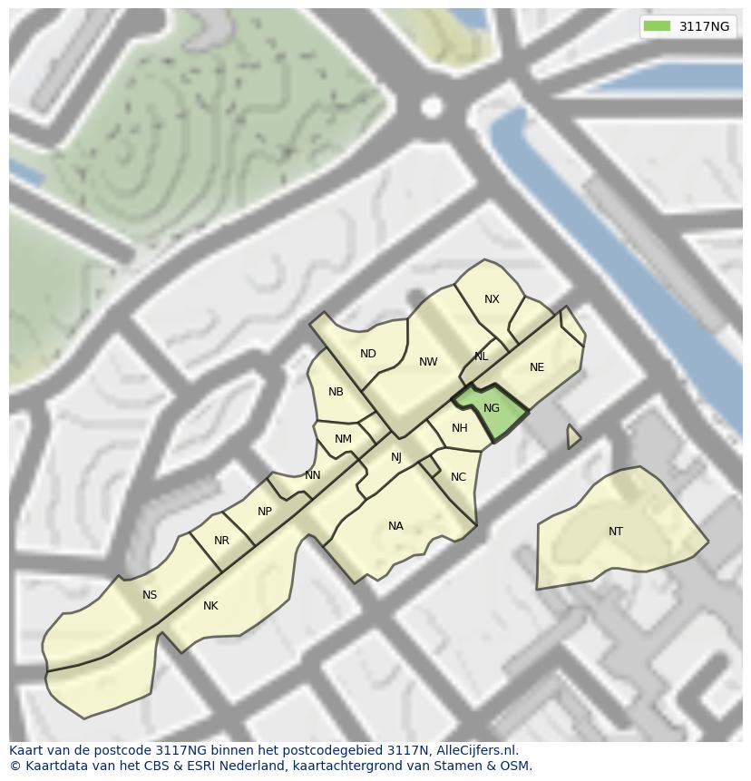 Afbeelding van het postcodegebied 3117 NG op de kaart.