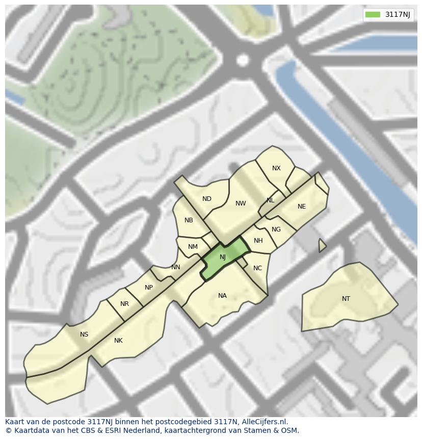 Afbeelding van het postcodegebied 3117 NJ op de kaart.