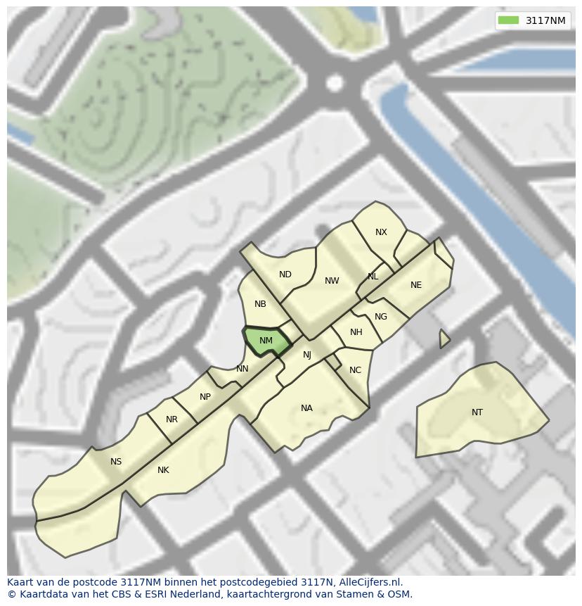 Afbeelding van het postcodegebied 3117 NM op de kaart.