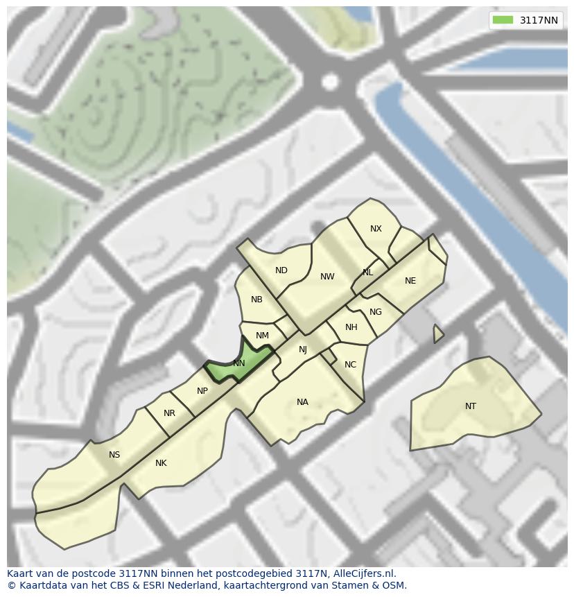 Afbeelding van het postcodegebied 3117 NN op de kaart.