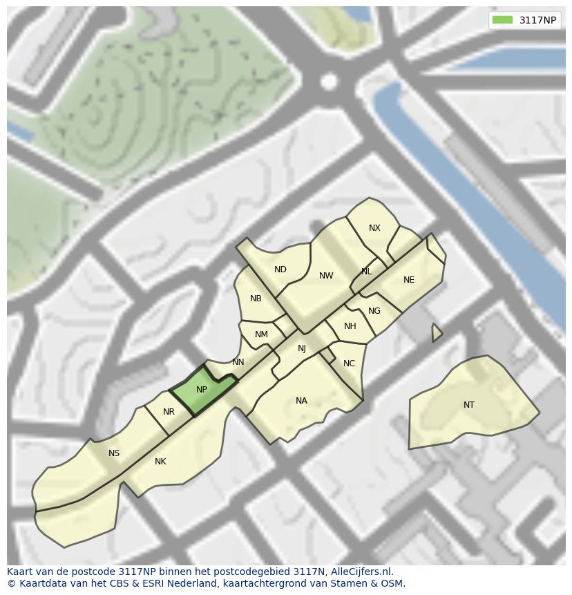 Afbeelding van het postcodegebied 3117 NP op de kaart.