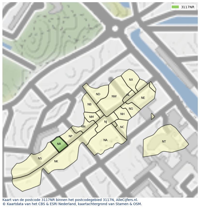 Afbeelding van het postcodegebied 3117 NR op de kaart.