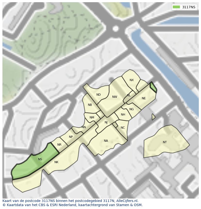 Afbeelding van het postcodegebied 3117 NS op de kaart.