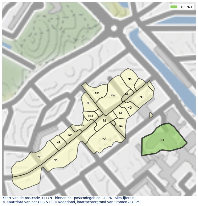 Afbeelding van het postcodegebied 3117 NT op de kaart.