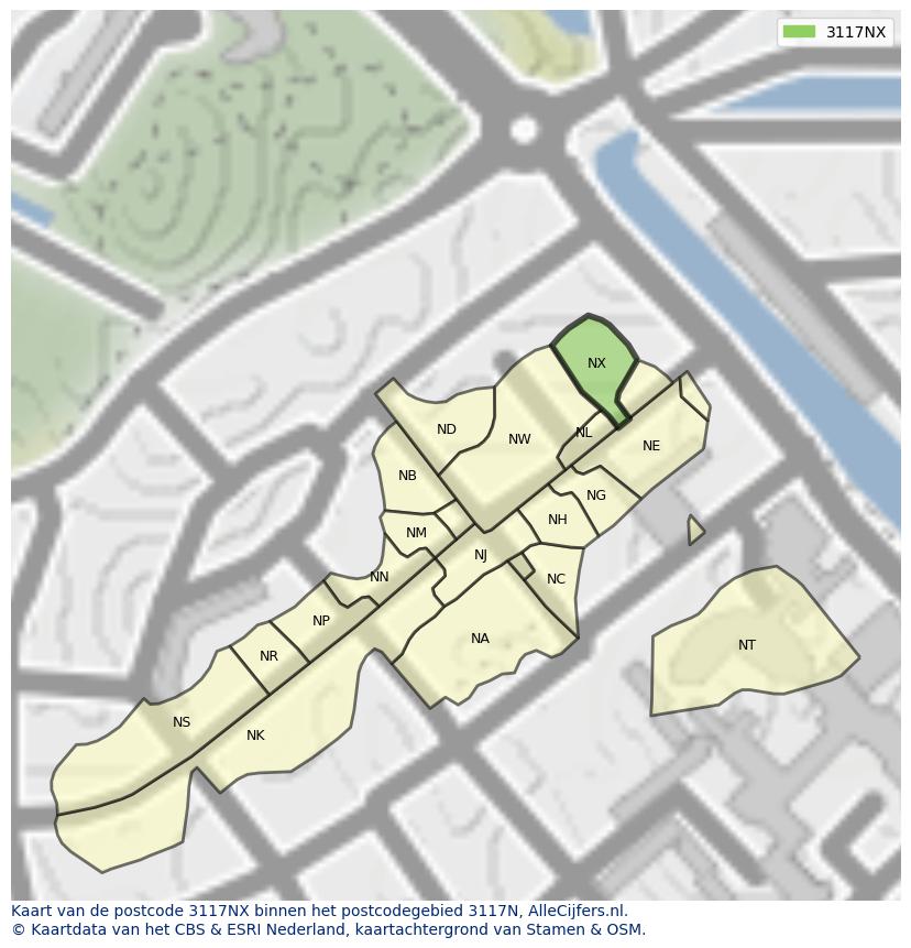Afbeelding van het postcodegebied 3117 NX op de kaart.