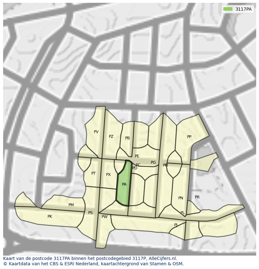 Afbeelding van het postcodegebied 3117 PA op de kaart.