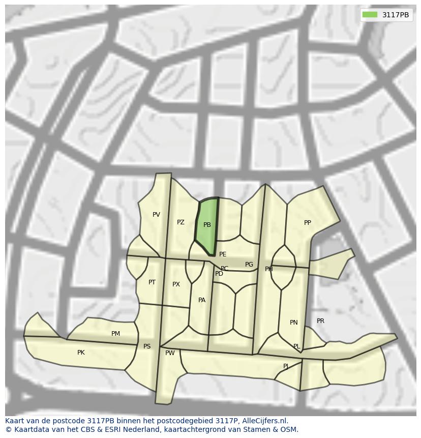 Afbeelding van het postcodegebied 3117 PB op de kaart.