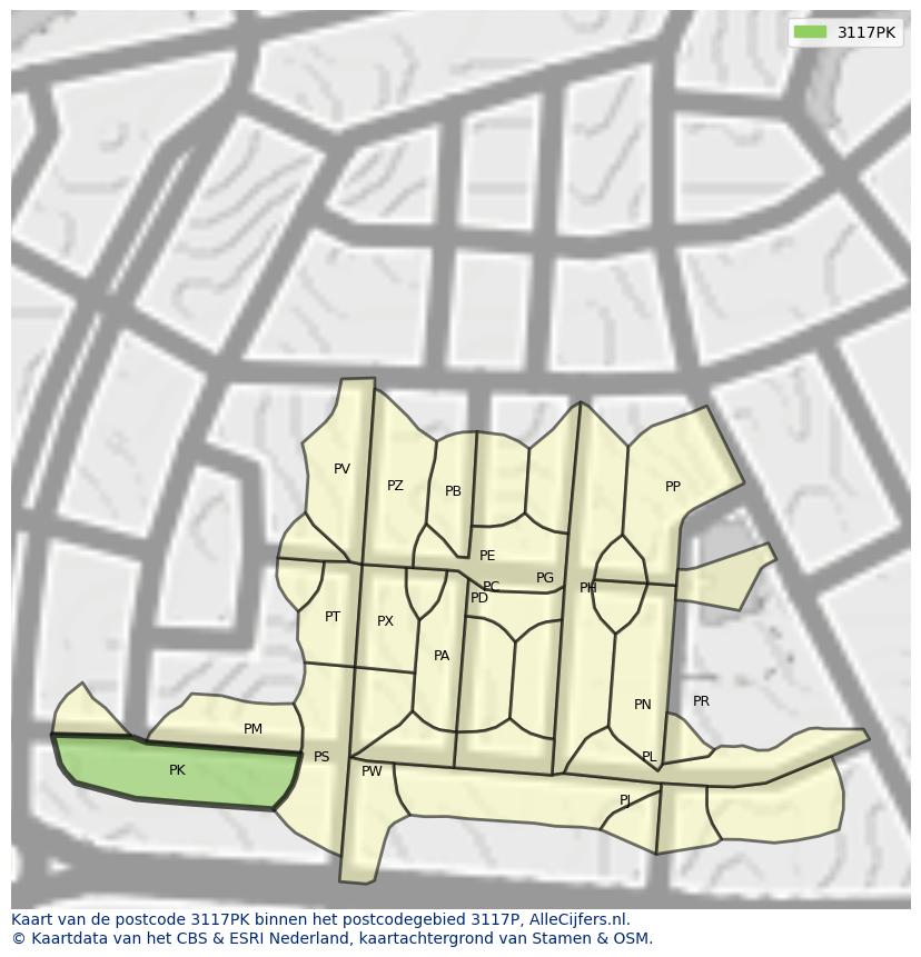 Afbeelding van het postcodegebied 3117 PK op de kaart.