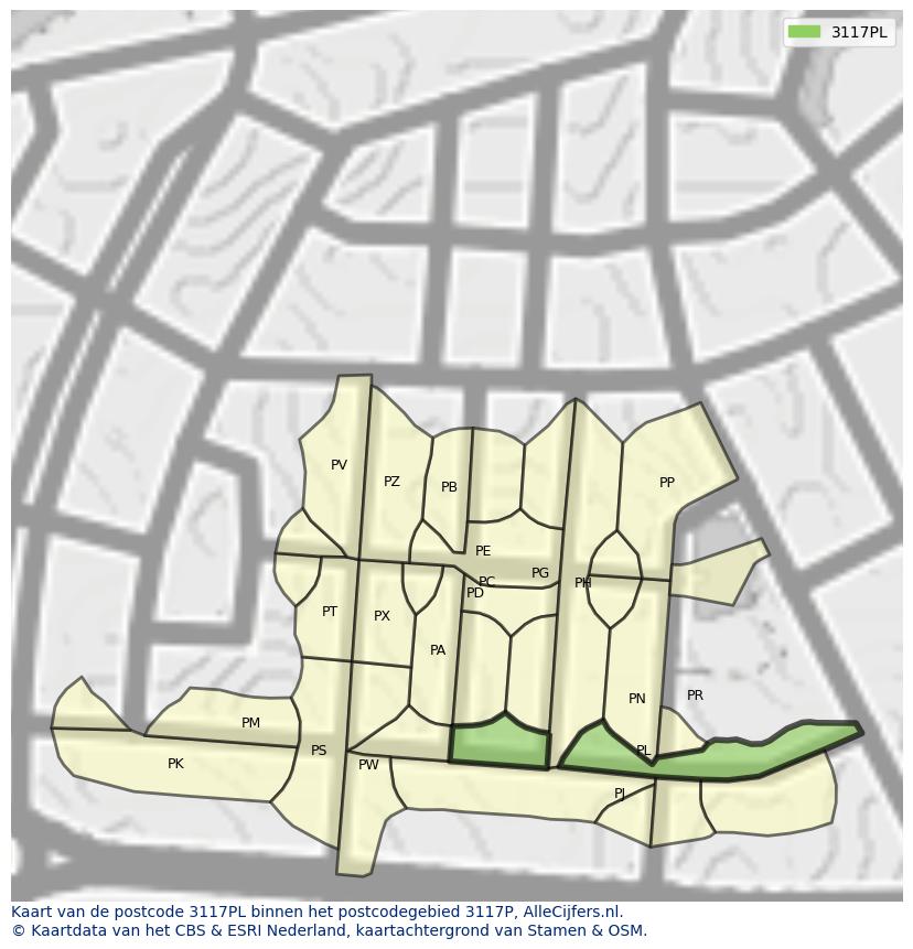 Afbeelding van het postcodegebied 3117 PL op de kaart.