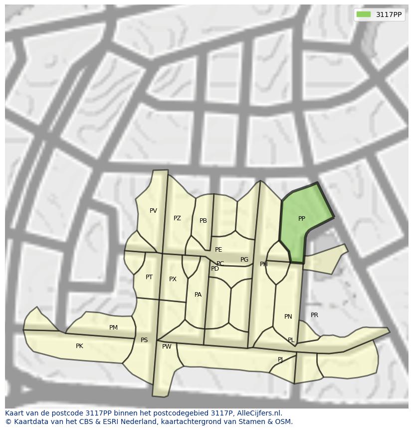 Afbeelding van het postcodegebied 3117 PP op de kaart.