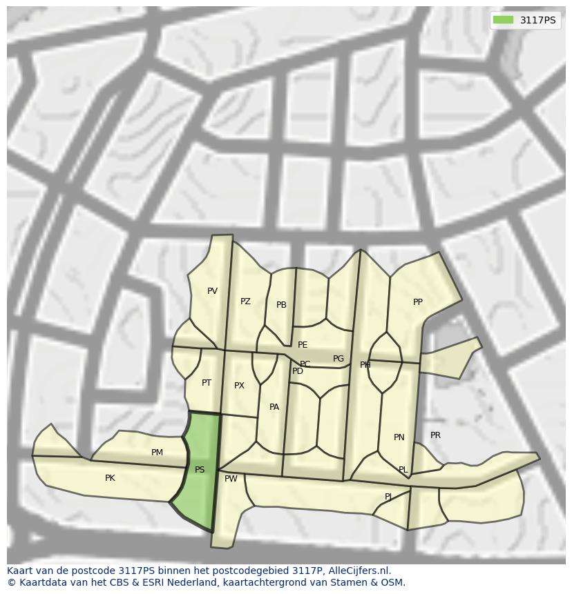 Afbeelding van het postcodegebied 3117 PS op de kaart.