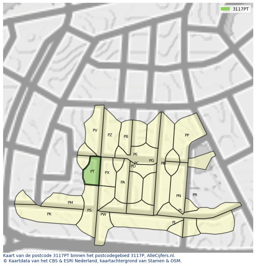 Afbeelding van het postcodegebied 3117 PT op de kaart.