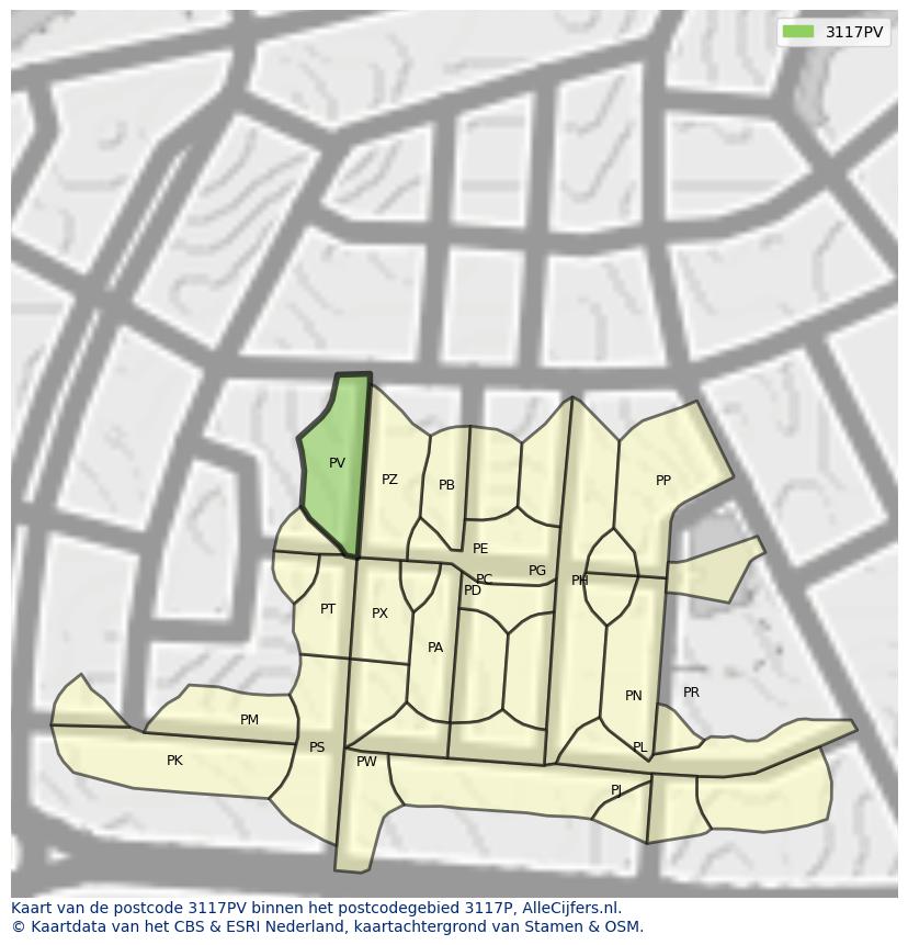 Afbeelding van het postcodegebied 3117 PV op de kaart.
