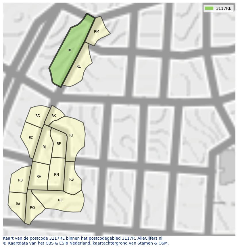 Afbeelding van het postcodegebied 3117 RE op de kaart.