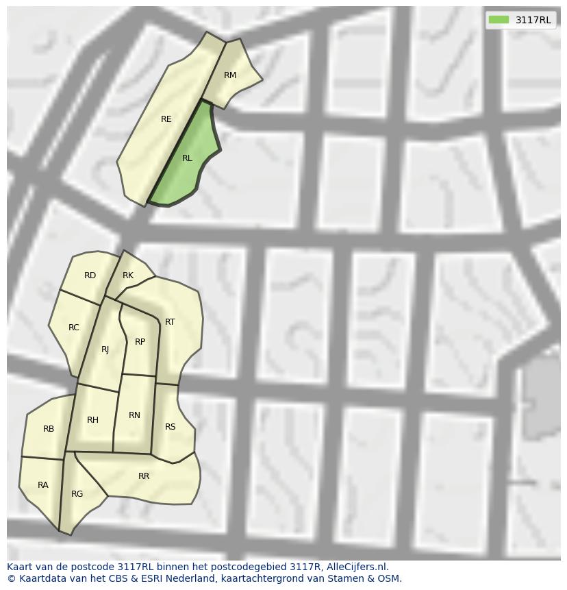 Afbeelding van het postcodegebied 3117 RL op de kaart.