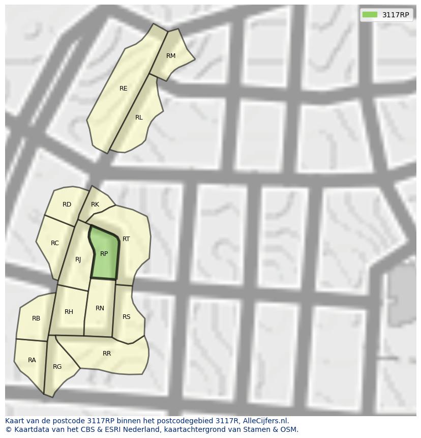 Afbeelding van het postcodegebied 3117 RP op de kaart.