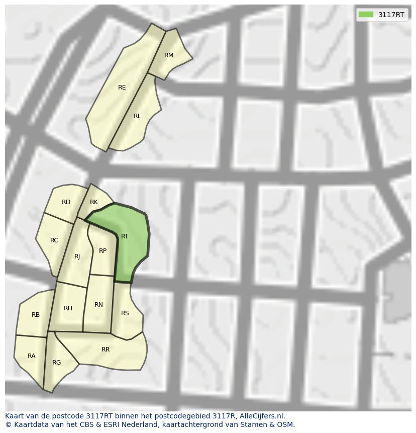 Afbeelding van het postcodegebied 3117 RT op de kaart.