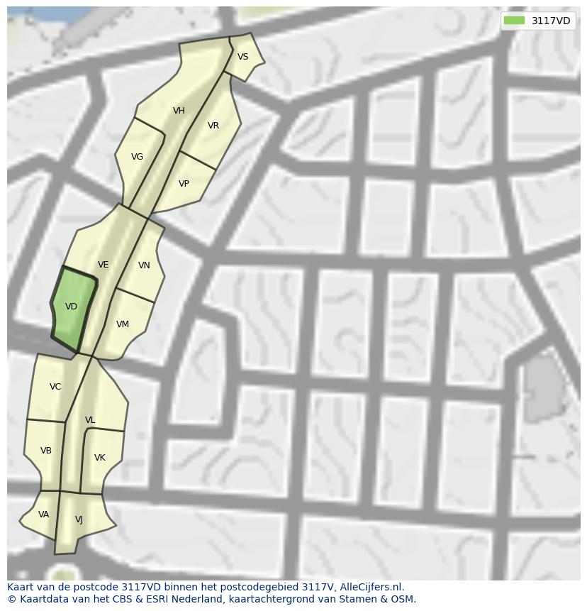 Afbeelding van het postcodegebied 3117 VD op de kaart.