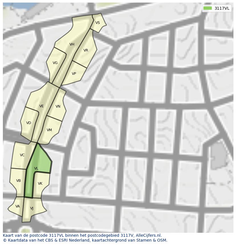 Afbeelding van het postcodegebied 3117 VL op de kaart.