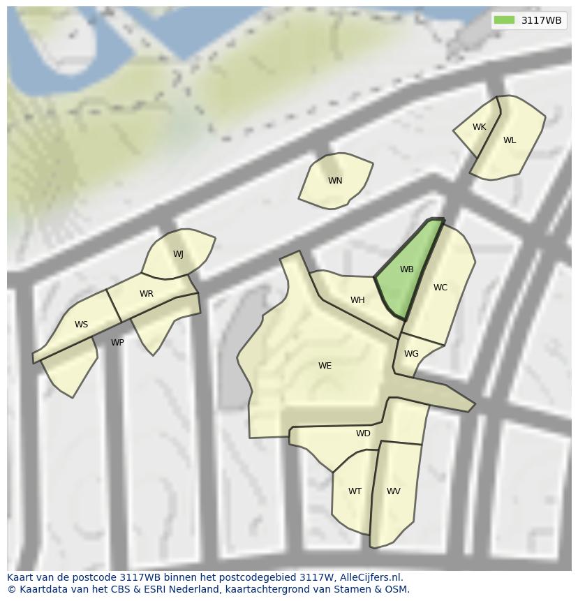 Afbeelding van het postcodegebied 3117 WB op de kaart.