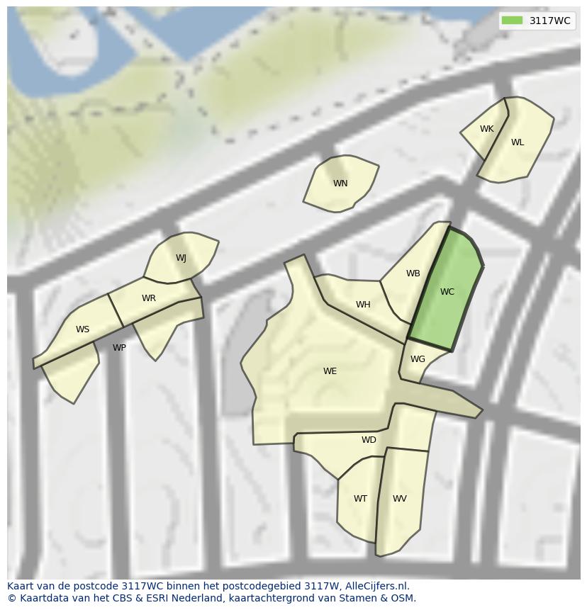 Afbeelding van het postcodegebied 3117 WC op de kaart.