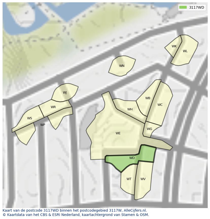 Afbeelding van het postcodegebied 3117 WD op de kaart.