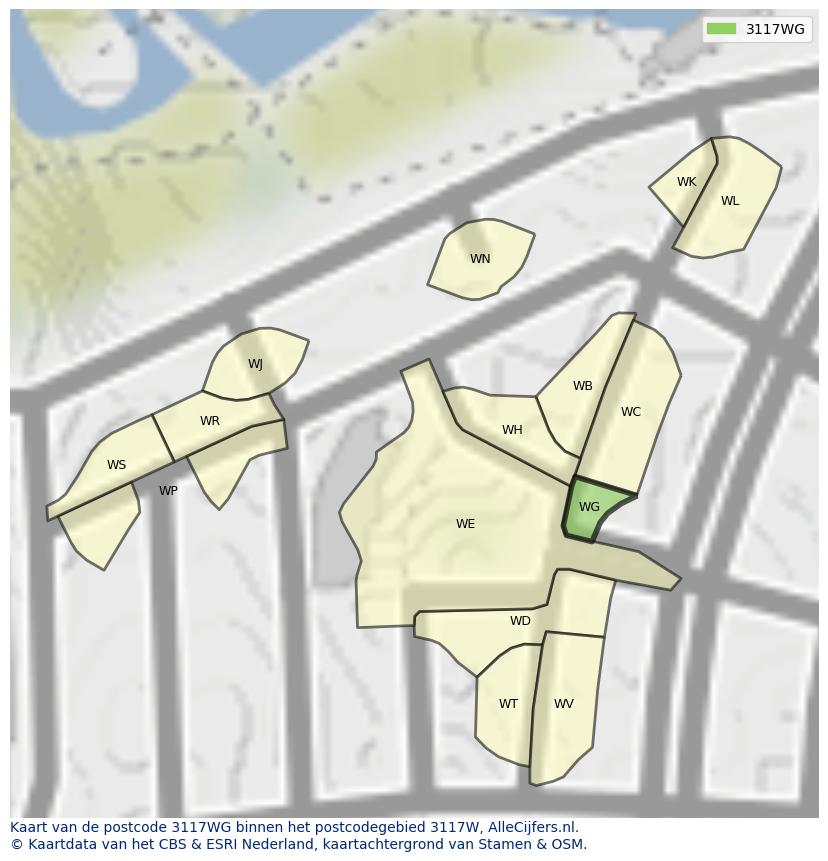 Afbeelding van het postcodegebied 3117 WG op de kaart.