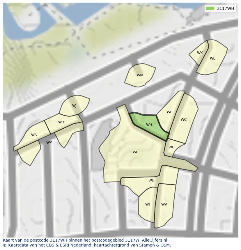 Afbeelding van het postcodegebied 3117 WH op de kaart.