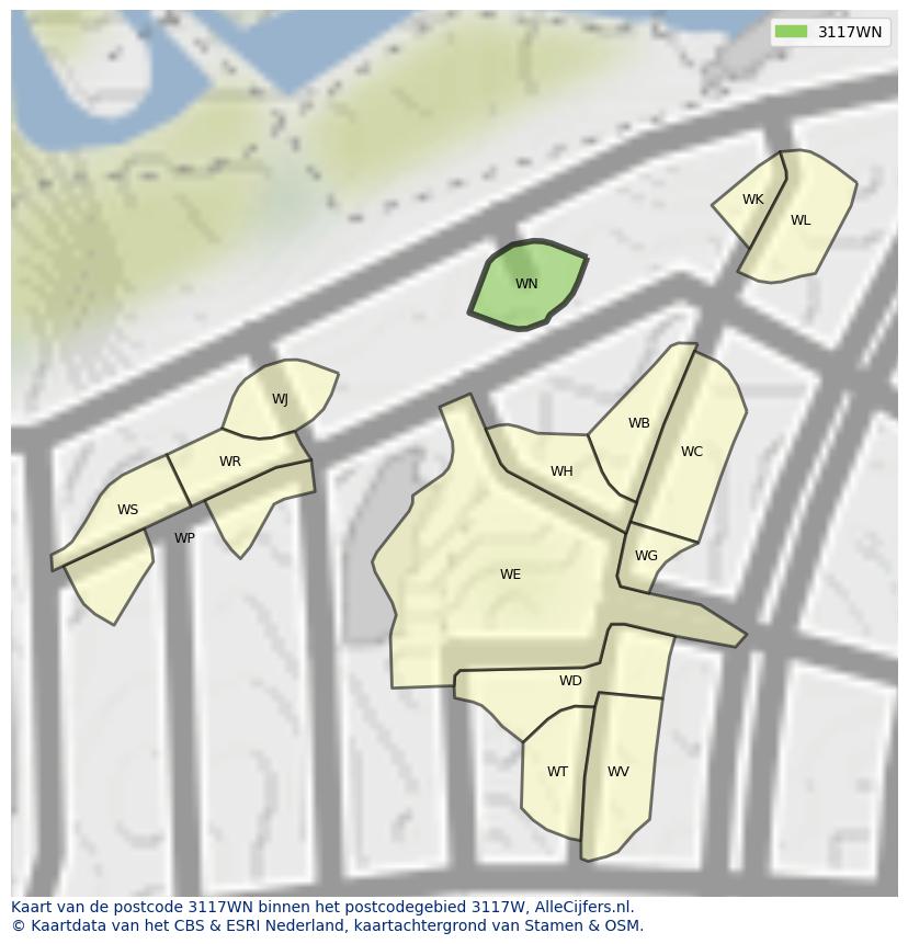 Afbeelding van het postcodegebied 3117 WN op de kaart.