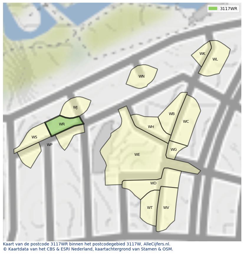 Afbeelding van het postcodegebied 3117 WR op de kaart.