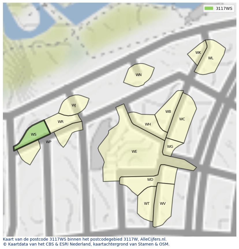 Afbeelding van het postcodegebied 3117 WS op de kaart.