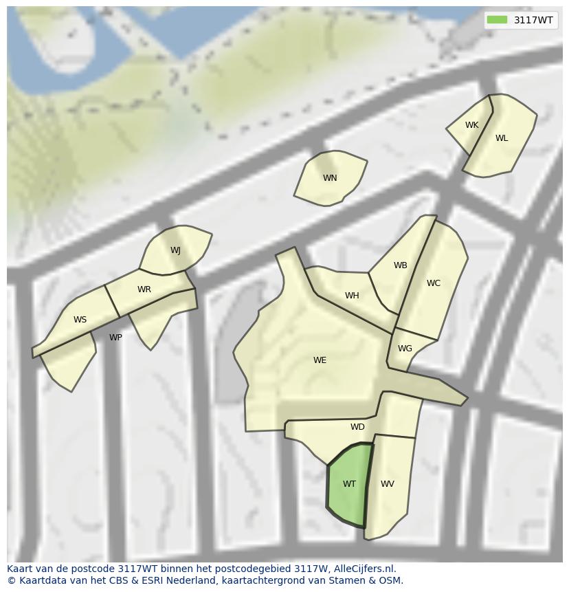 Afbeelding van het postcodegebied 3117 WT op de kaart.