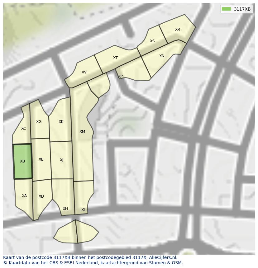 Afbeelding van het postcodegebied 3117 XB op de kaart.