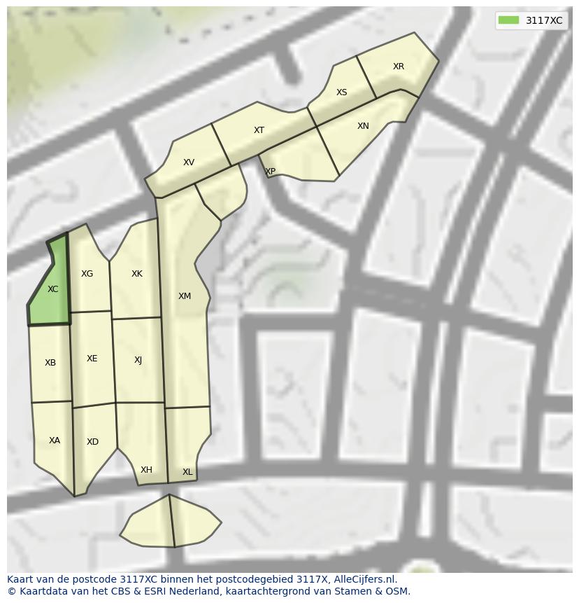 Afbeelding van het postcodegebied 3117 XC op de kaart.