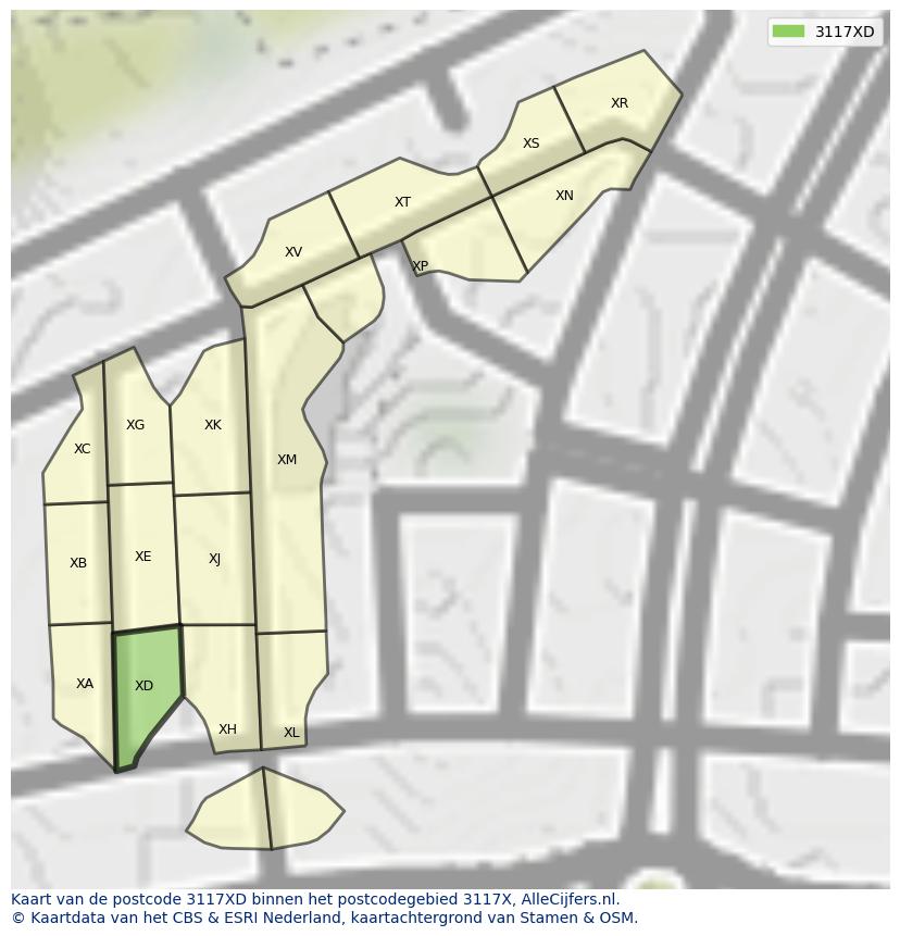 Afbeelding van het postcodegebied 3117 XD op de kaart.