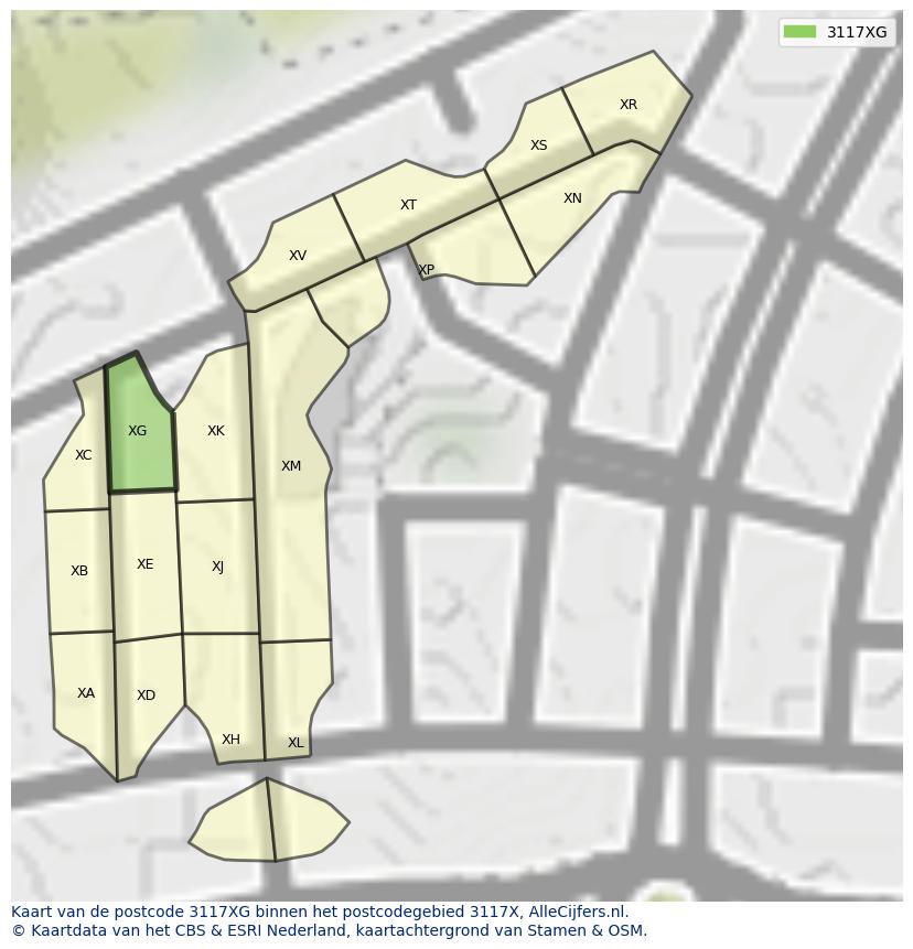 Afbeelding van het postcodegebied 3117 XG op de kaart.