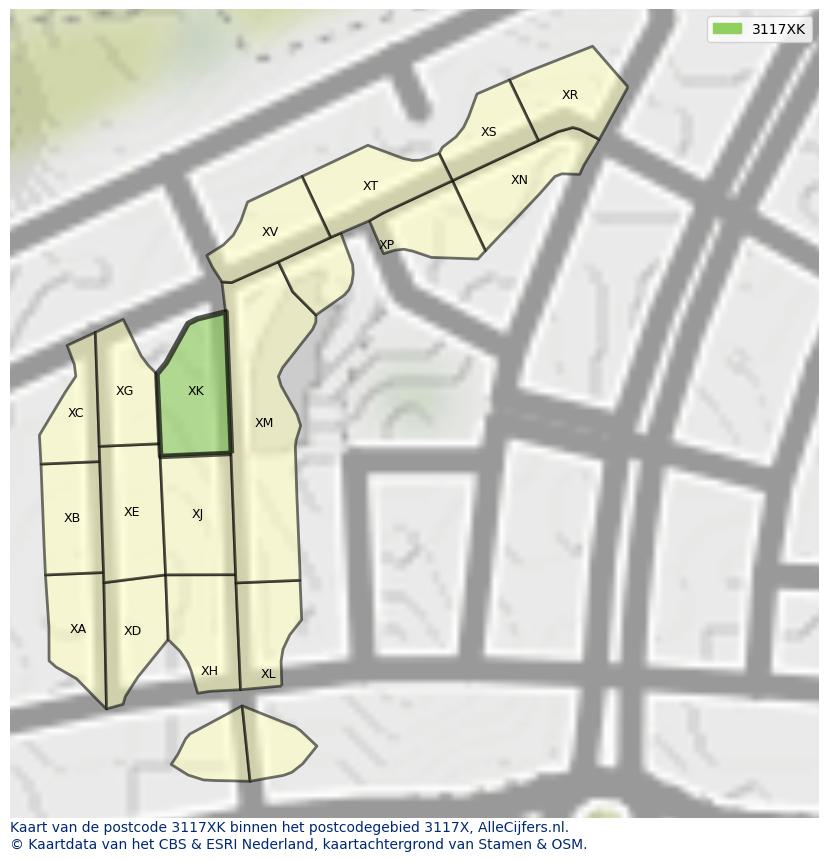 Afbeelding van het postcodegebied 3117 XK op de kaart.
