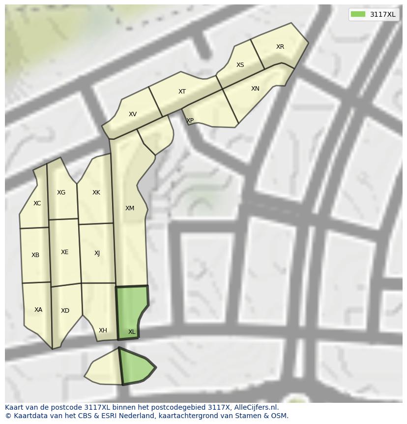Afbeelding van het postcodegebied 3117 XL op de kaart.