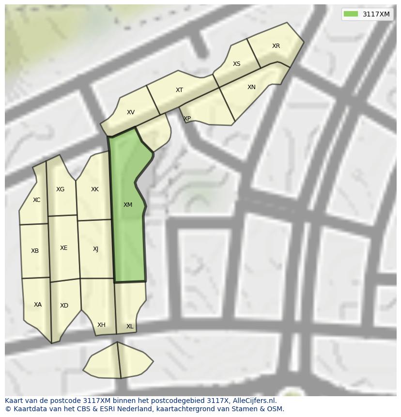 Afbeelding van het postcodegebied 3117 XM op de kaart.