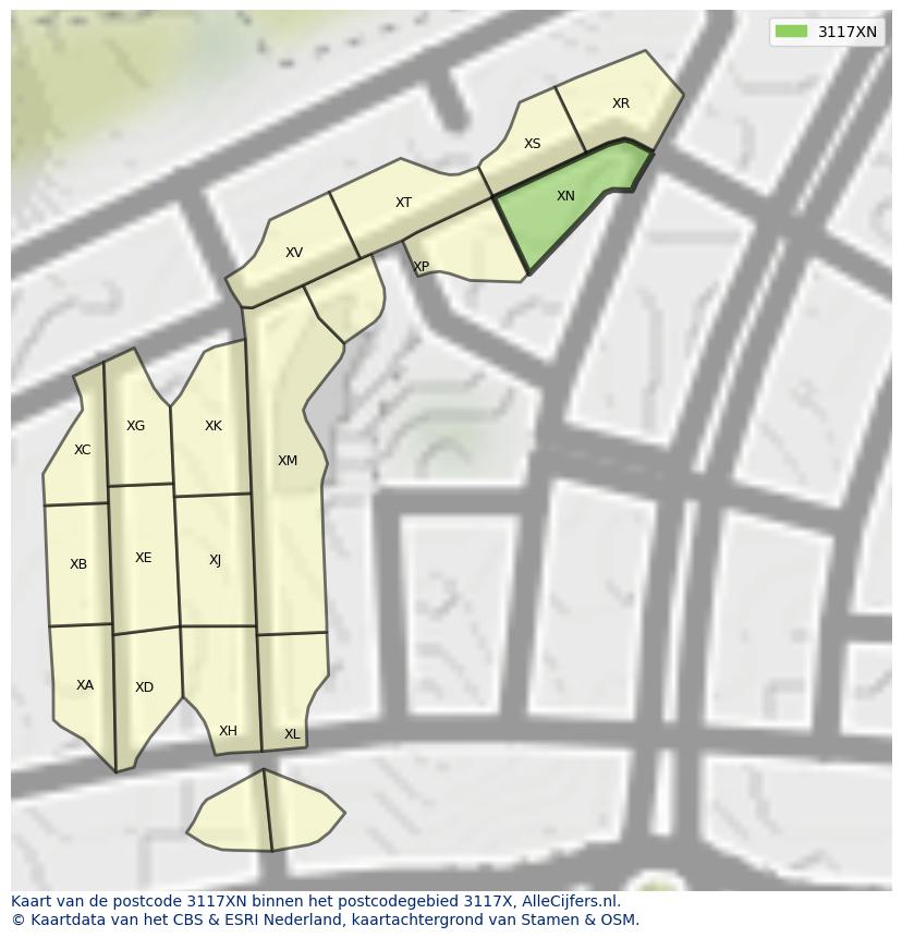 Afbeelding van het postcodegebied 3117 XN op de kaart.