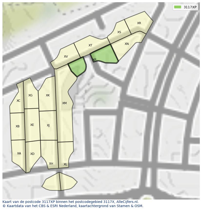 Afbeelding van het postcodegebied 3117 XP op de kaart.