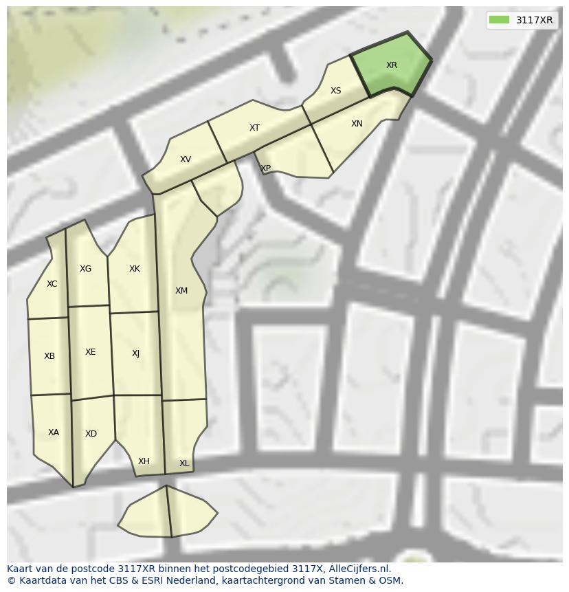Afbeelding van het postcodegebied 3117 XR op de kaart.