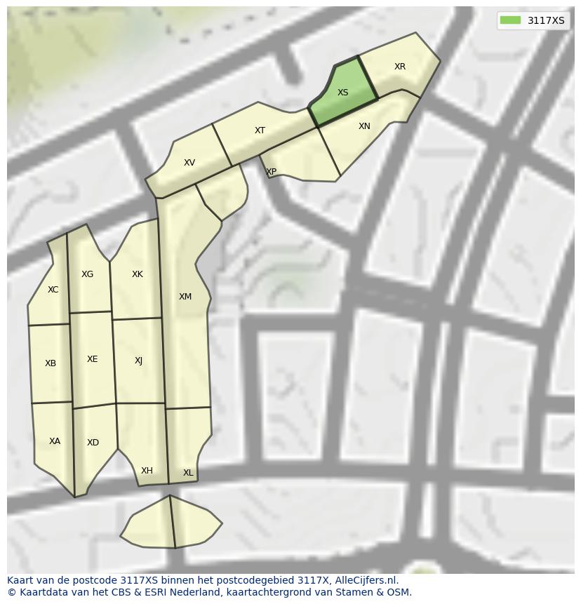 Afbeelding van het postcodegebied 3117 XS op de kaart.