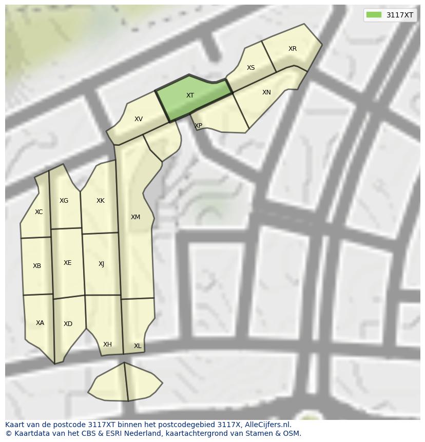 Afbeelding van het postcodegebied 3117 XT op de kaart.