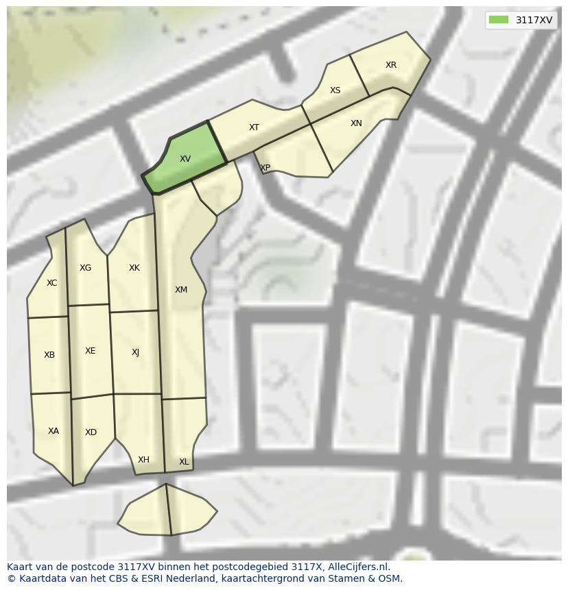 Afbeelding van het postcodegebied 3117 XV op de kaart.