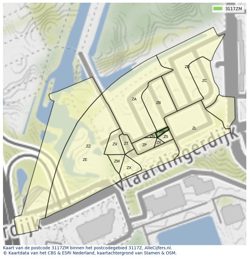 Afbeelding van het postcodegebied 3117 ZM op de kaart.