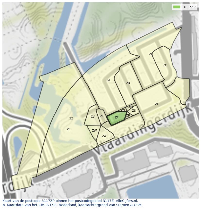 Afbeelding van het postcodegebied 3117 ZP op de kaart.