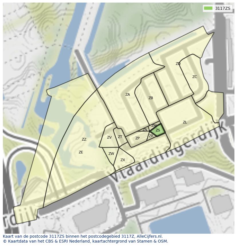 Afbeelding van het postcodegebied 3117 ZS op de kaart.
