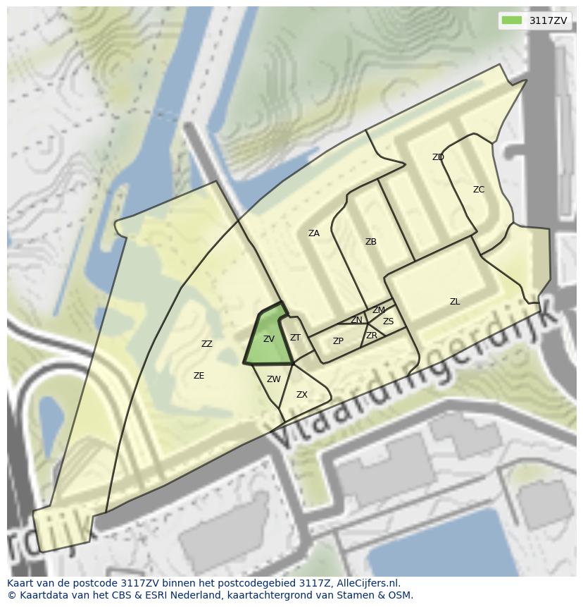 Afbeelding van het postcodegebied 3117 ZV op de kaart.