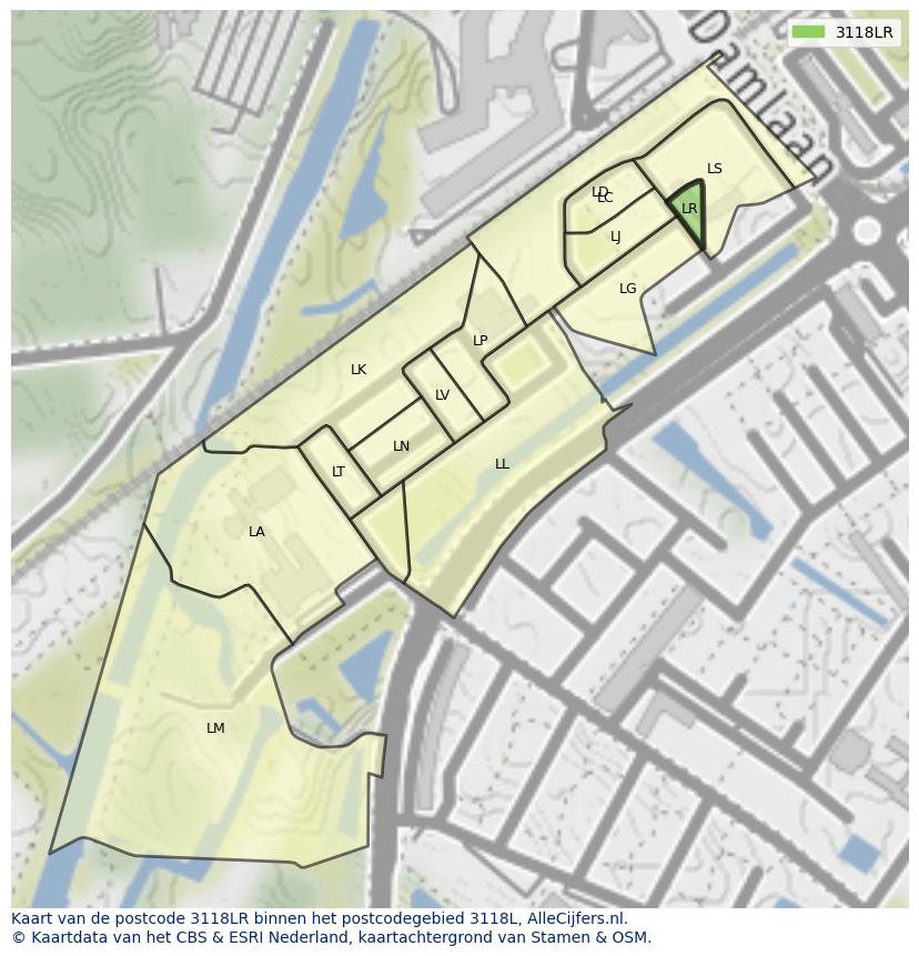 Afbeelding van het postcodegebied 3118 LR op de kaart.